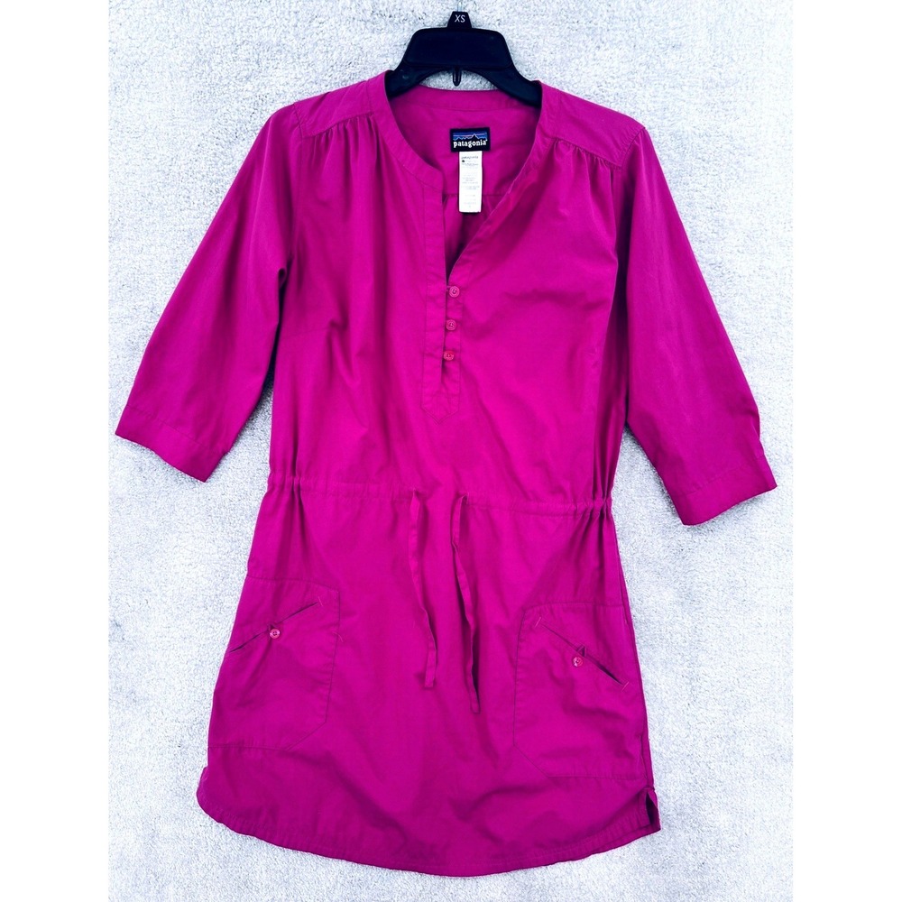 Patagonia Sun Shelter Dress Size 8 Magenta Drawstring Waist‎ Pockets UPF Utility